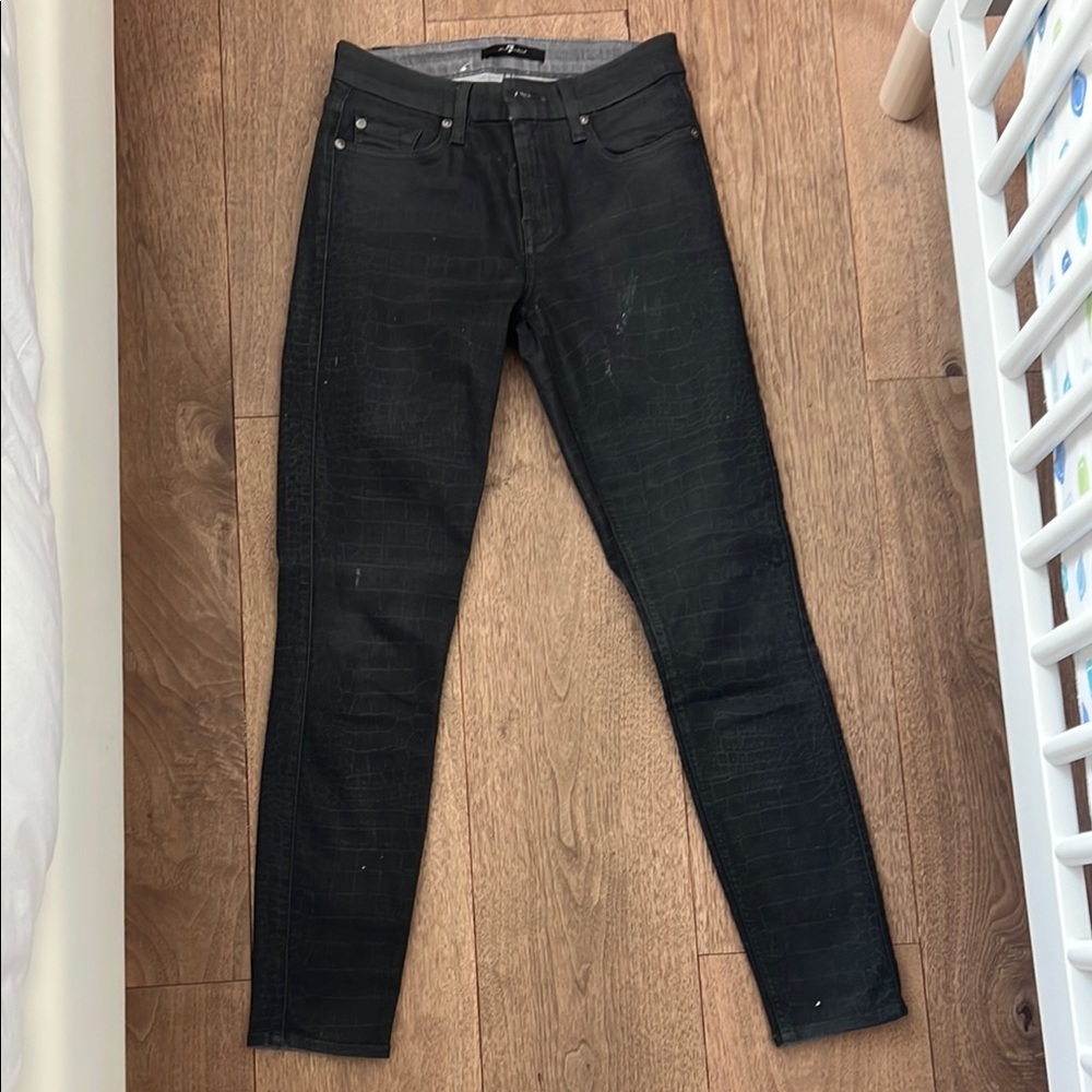 7 For All Mankind Croc-Embossed Black Jeans